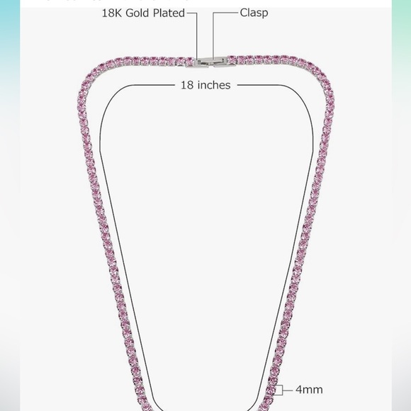 Brand new! 18 inch pink rhinestone tennis necklace. 18k gold plated. - Picture 3 of 4
